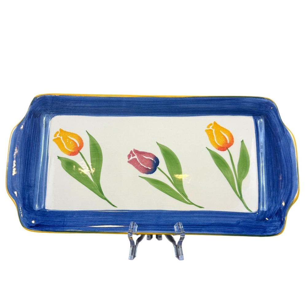 Vintage Hand Painted in‎ Portugal 14"x7" Tulip Platter Papel Giftware "Harmony"